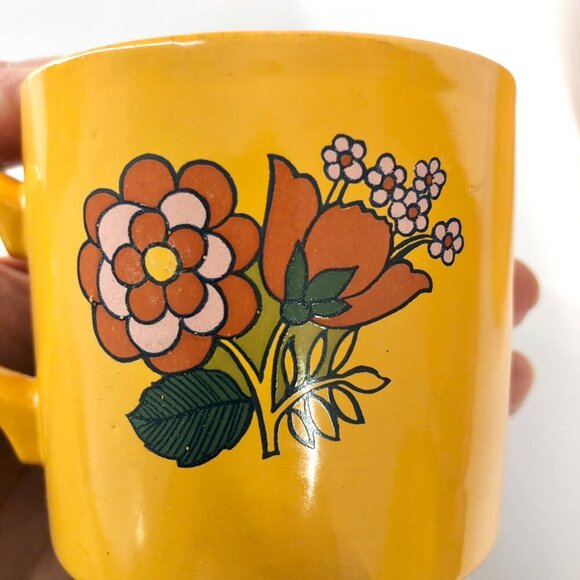 CARTWRIGHT & EDWARDS Vintage 4 Pce Yellow Orange Floral Midcentury Cup & Saucer - Picture 5 of 16